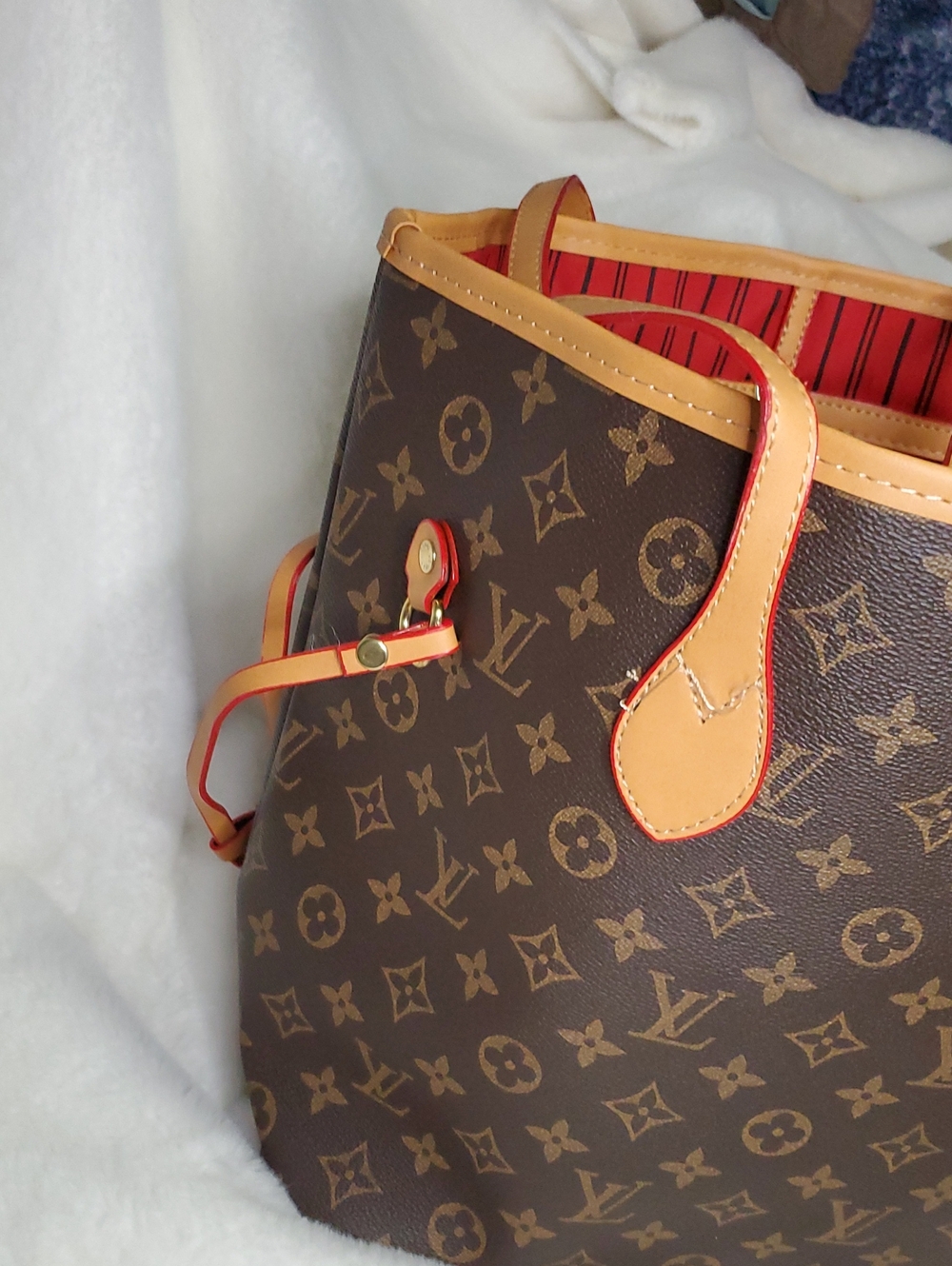 New Fashion* Bag Brown Monogram Canvas Tote with Tan Trim and Pouch - Picture 13 of 13